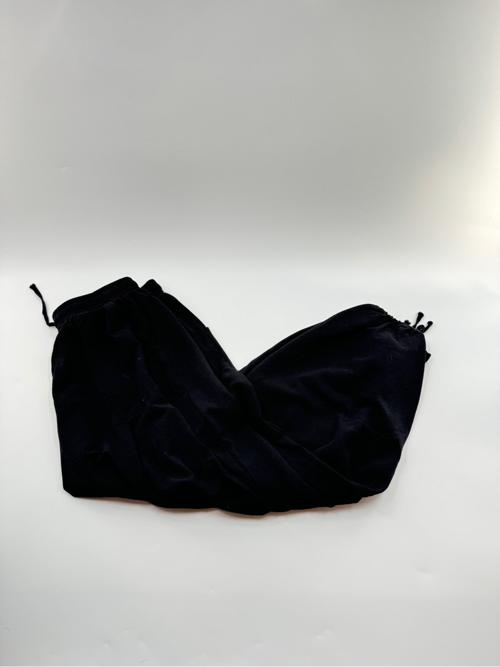 Black Cotton Linen Drawstring Cuffed Pants – Women’s Large